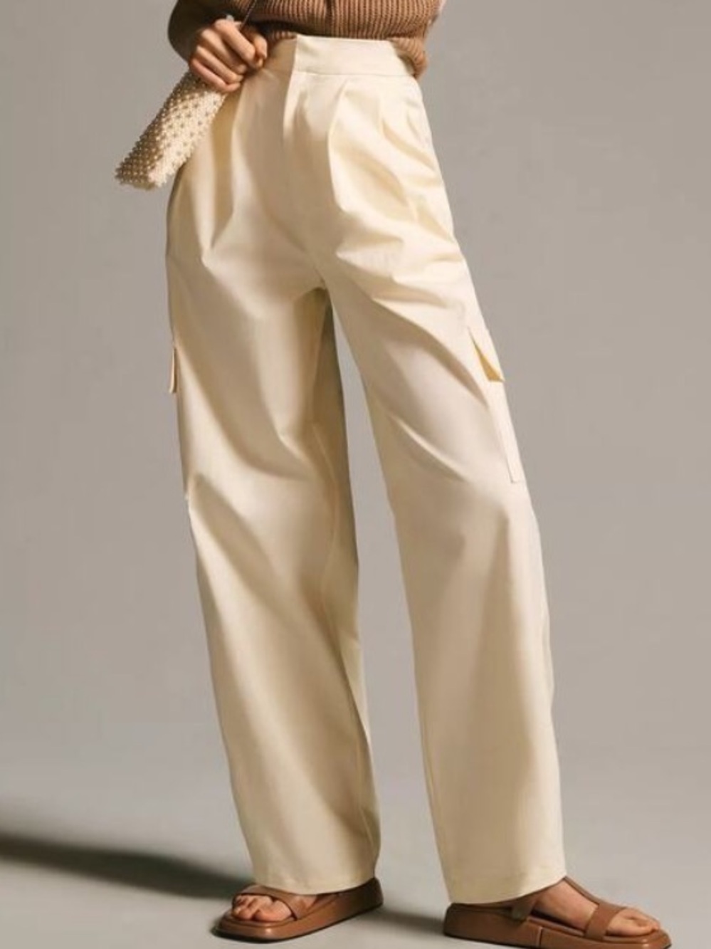 NWT Anthropologie Du Paradis Wide Leg Cargo Pants Cream Size 10 Retail $170.00
